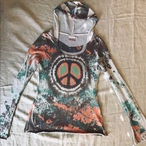 PEACE Open weave cotton metallic hoody